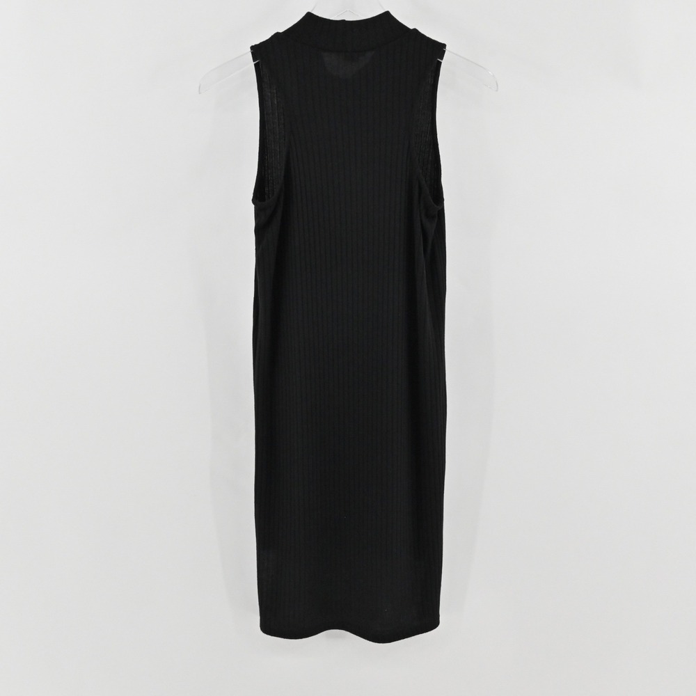 AQUA Mock Neck Ribbed Knit Sheath Dress Womens Size S Black Sleeveless LBD 6766 - Picture 3 of 13